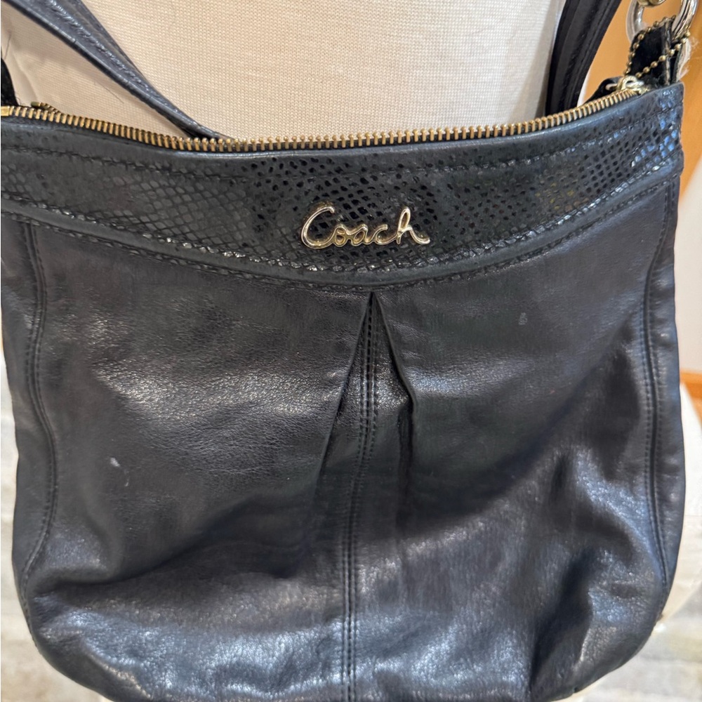 Coach Black Leather Crossbody with Gold Logo